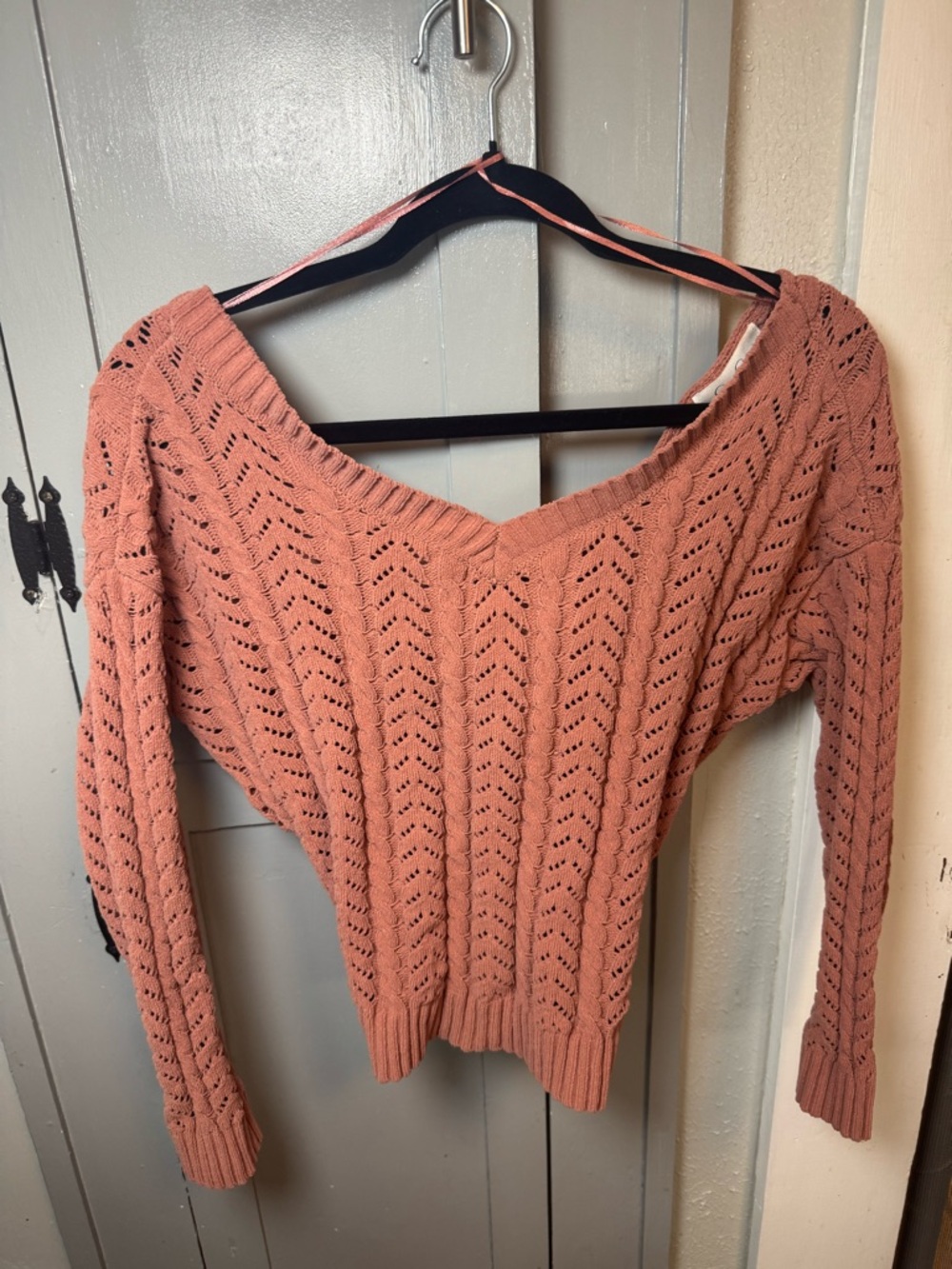 Jessica Simpson Dusty Rose Off-the-Shoulder Open-Knit Sweater